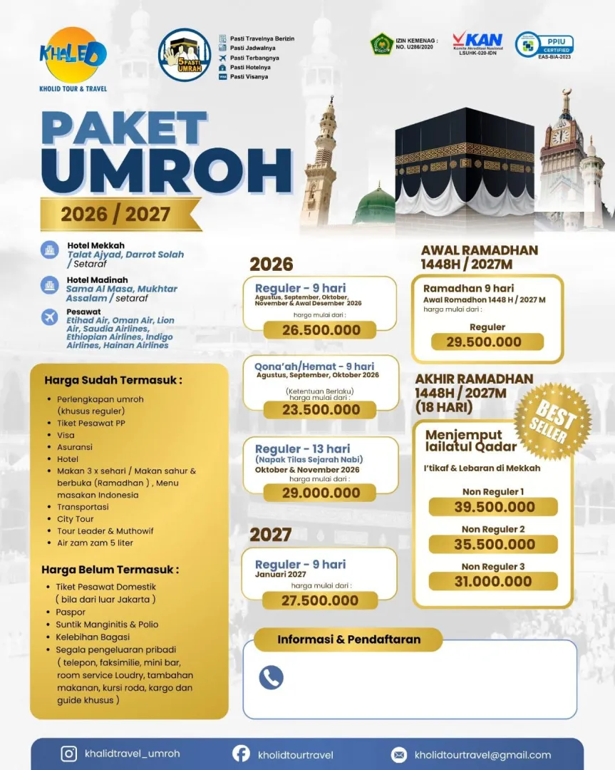 Pilihan Paket Umrah Tahun 2026 / 2027